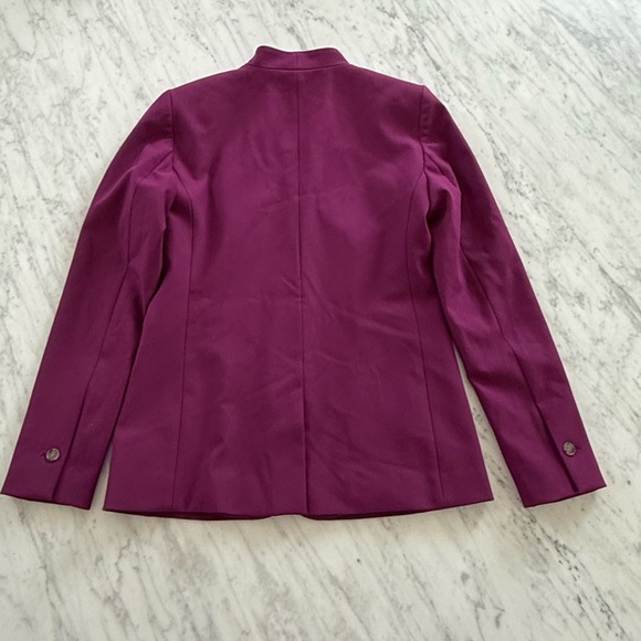 Ann Taylor The Petite Long Collarless Blazer Bi-Stretch Plum Burst 00P new - Picture 8 of 13